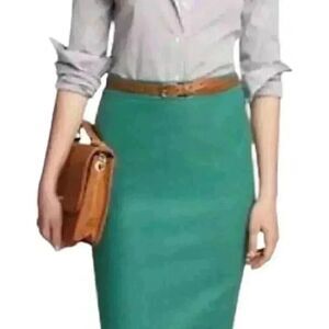 J. Crew Women's Turquoise Blue Wool/Viscose The Pencil Skirt Straight Lined Skir